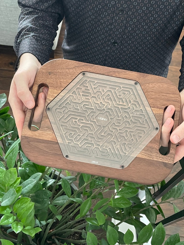 Large Hexagon Wooden Maze Puzzle | Handheld Labyrinth Game for Kids & Adults | Montessori Toy | Hand-Eye Coordination Gift