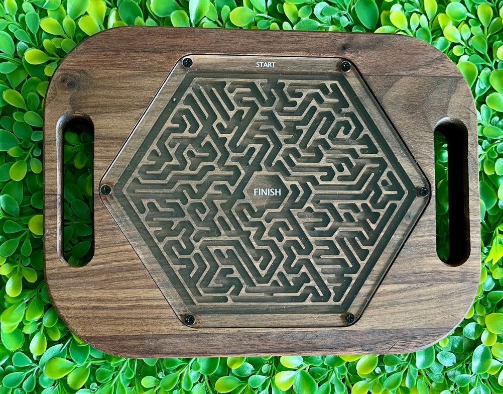 Large Hexagon Wooden Maze Puzzle | Handheld Labyrinth Game for Kids & Adults | Montessori Toy | Hand-Eye Coordination Gift