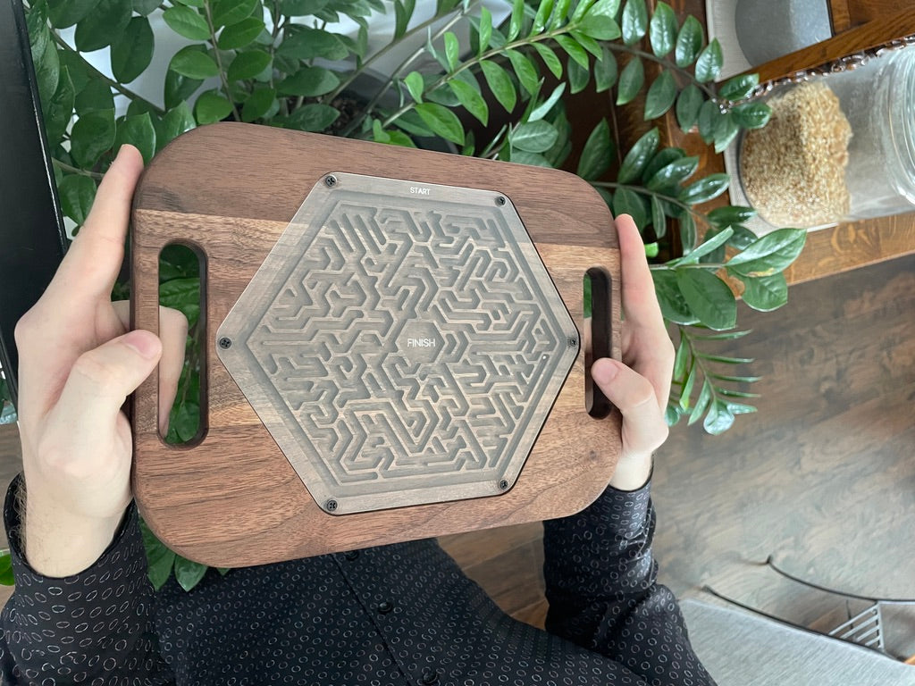 Large Hexagon Wooden Maze Puzzle | Handheld Labyrinth Game for Kids & Adults | Montessori Toy | Hand-Eye Coordination Gift