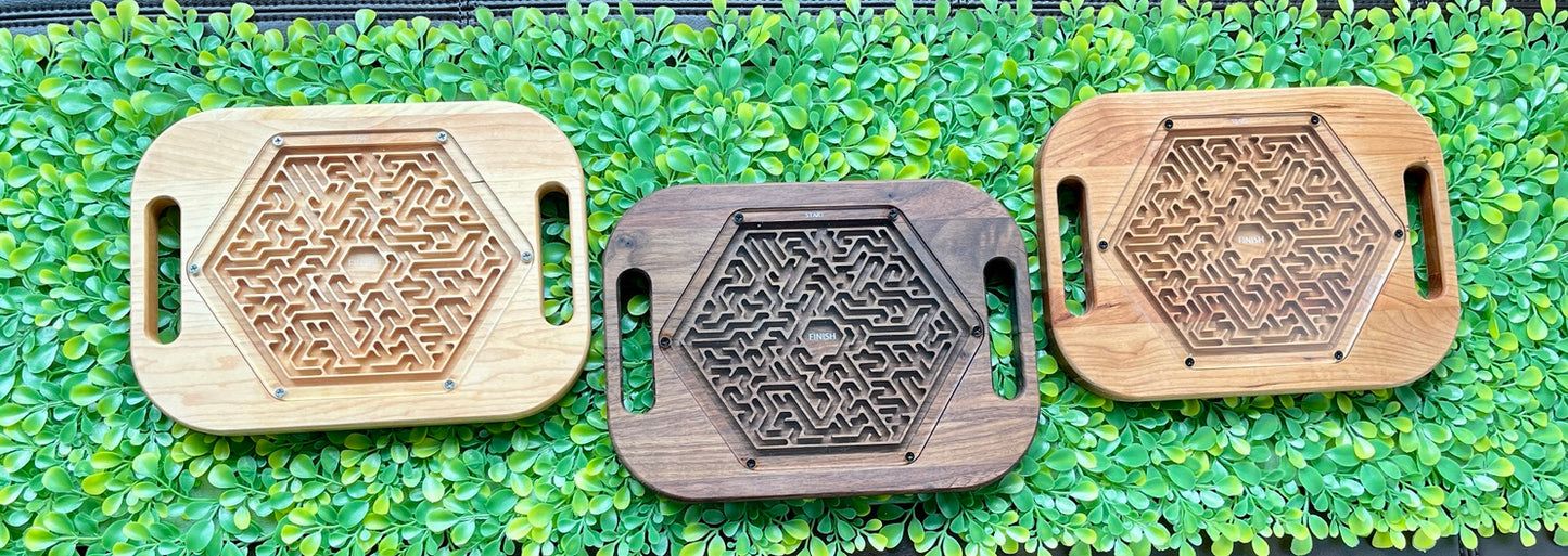 Large Hexagon Wooden Maze Puzzle | Handheld Labyrinth Game for Kids & Adults | Montessori Toy | Hand-Eye Coordination Gift