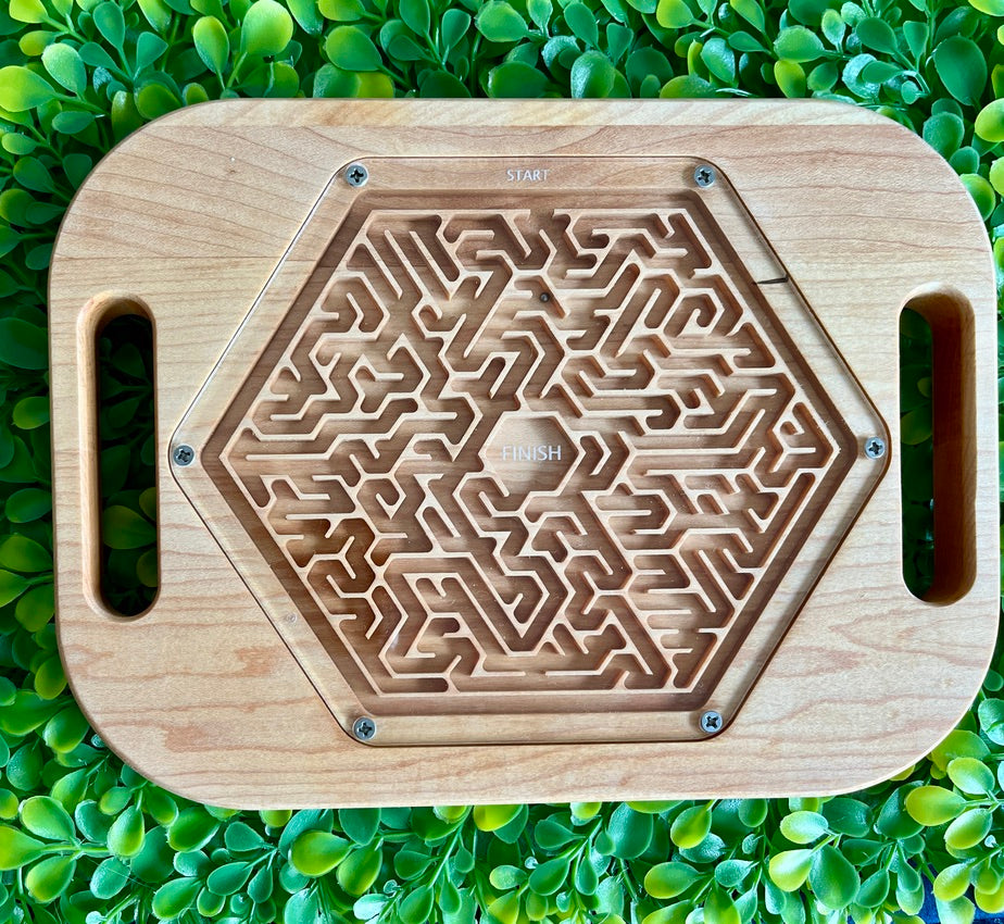 Large Hexagon Wooden Maze Puzzle | Handheld Labyrinth Game for Kids & Adults | Montessori Toy | Hand-Eye Coordination Gift