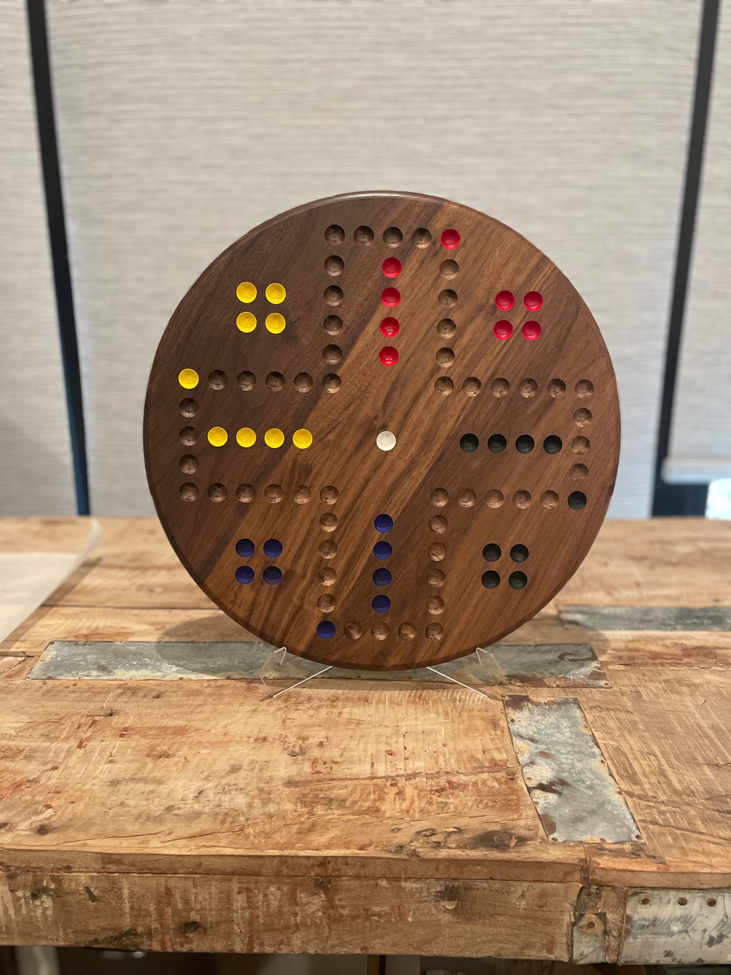 Handmade Wahoo Game Board β Hardwood Circle Board with Marbles & Dice β Choose Maple, Cherry, or Walnut