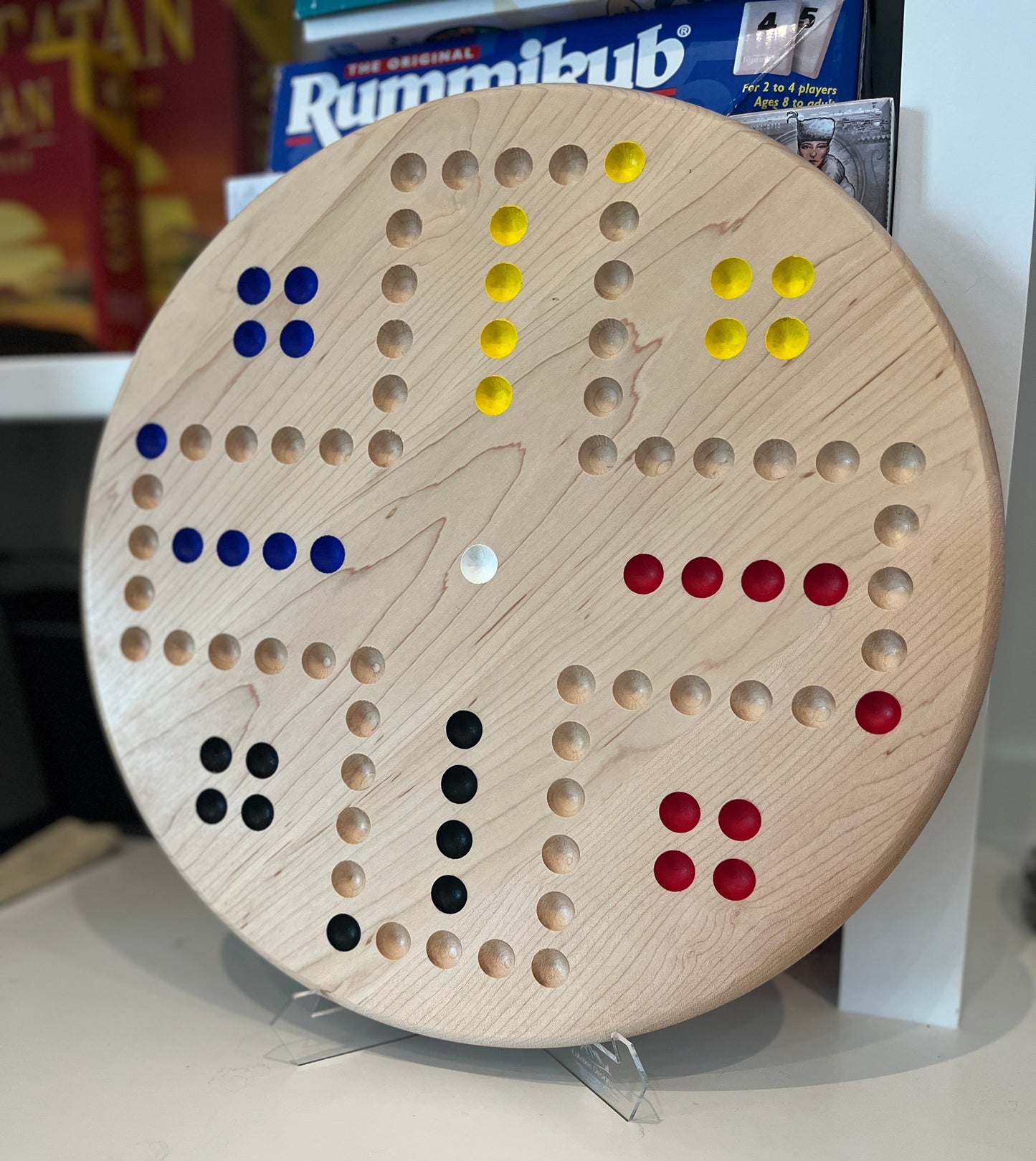 Handmade Wahoo Game Board β Hardwood Circle Board with Marbles & Dice β Choose Maple, Cherry, or Walnut