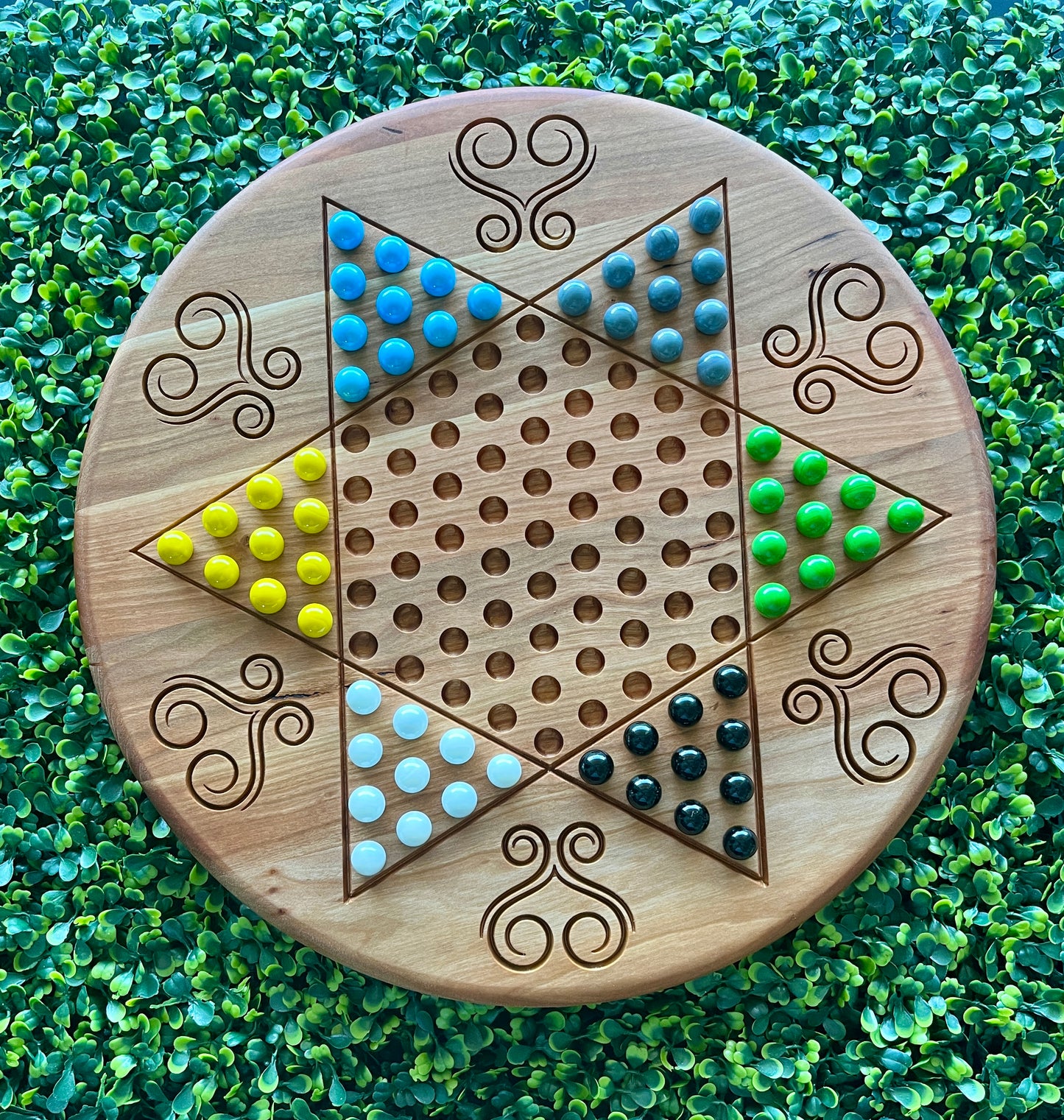 Handmade Chinese Checkers Game β 6-Player Circular Board β Maple or Cherry Hardwood with Marbles