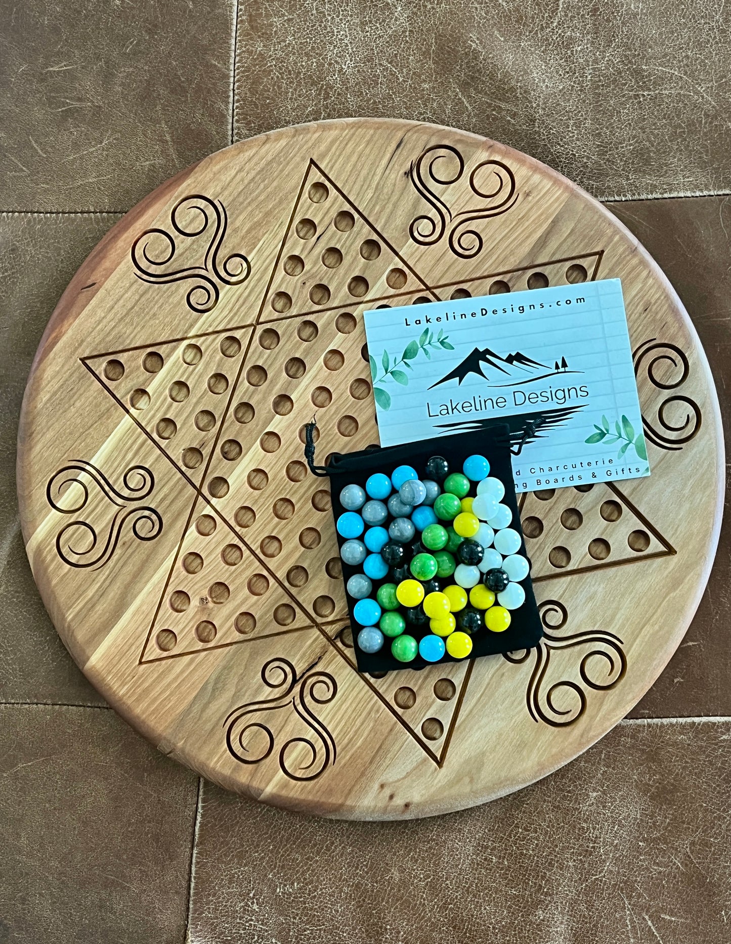 Handmade Chinese Checkers Game β 6-Player Circular Board β Maple or Cherry Hardwood with Marbles