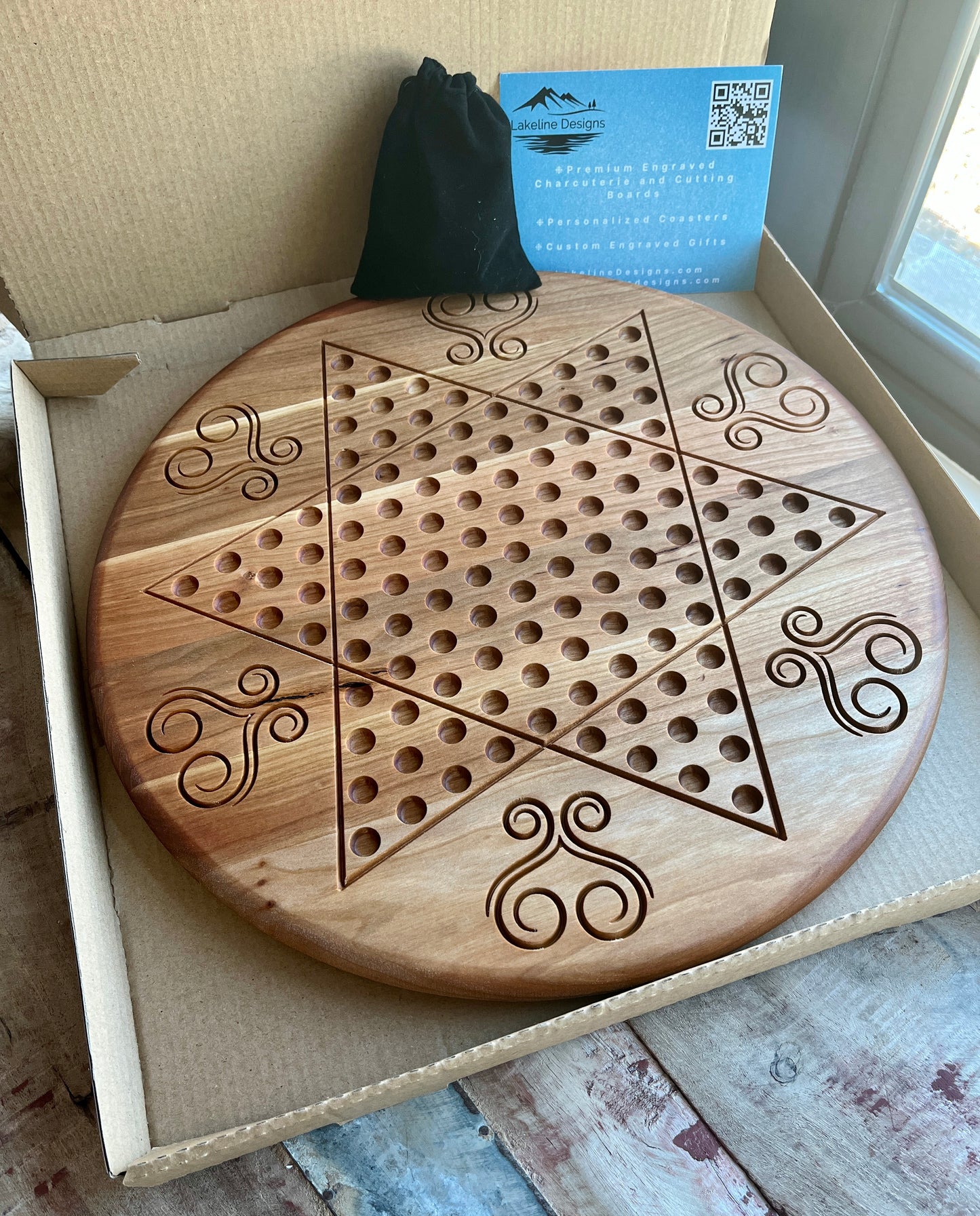 Handmade Chinese Checkers Game β 6-Player Circular Board β Maple or Cherry Hardwood with Marbles