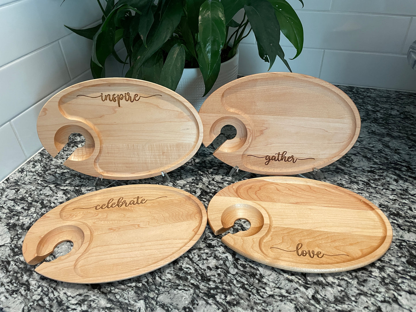 Individual Serving Tray Sets with Wine Glass Holder