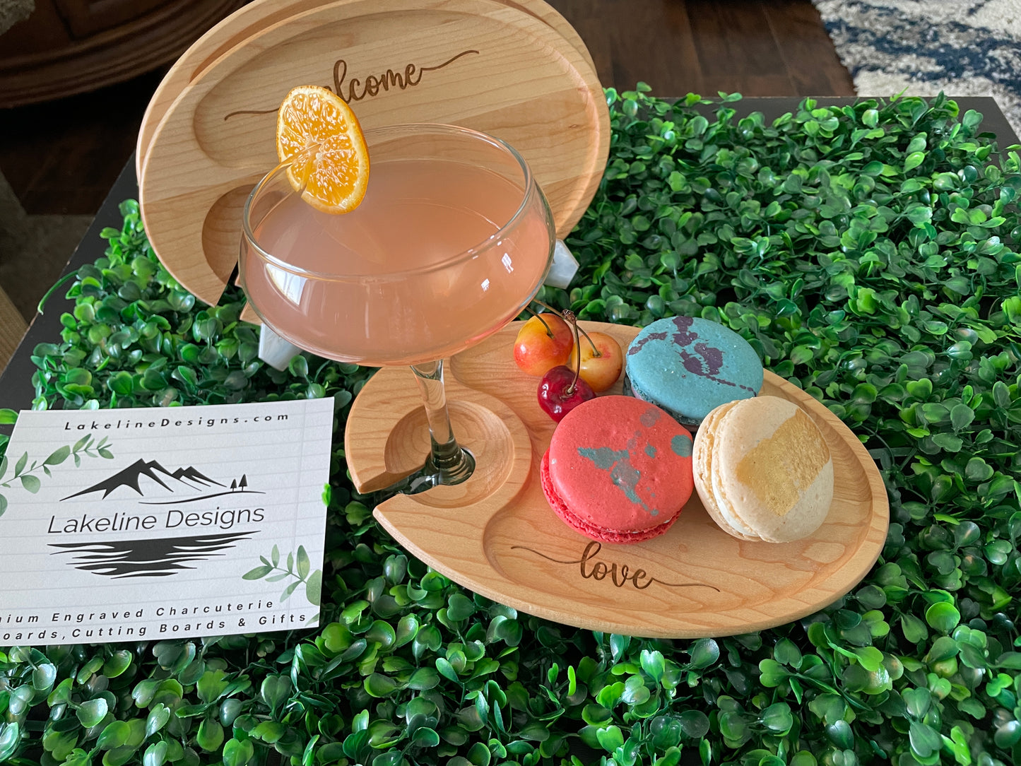 Individual Serving Tray Sets with Wine Glass Holder