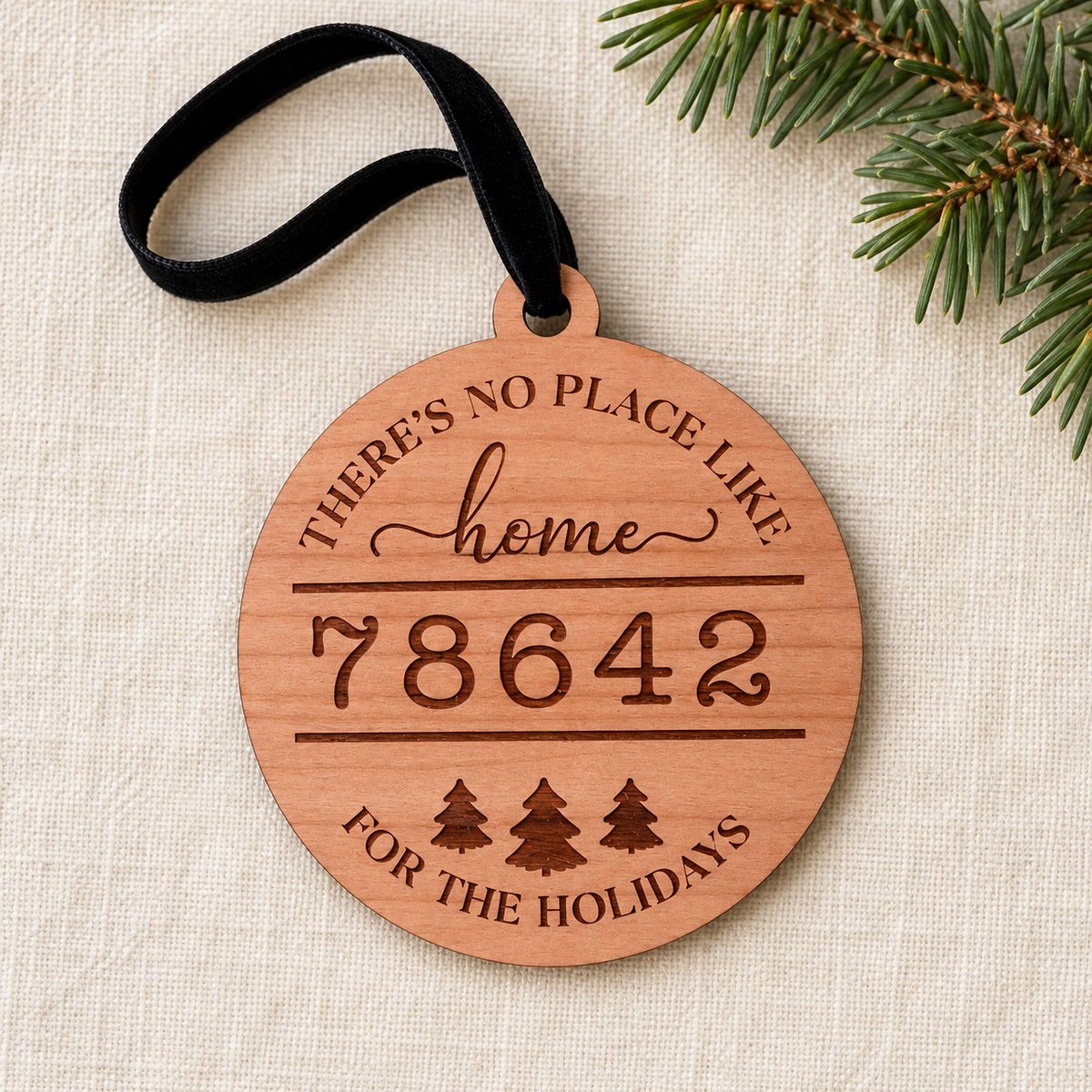 Personalized ZIP Code Christmas Ornament, Maple or Cherry Hardwood, Home for the Holidays Keepsake