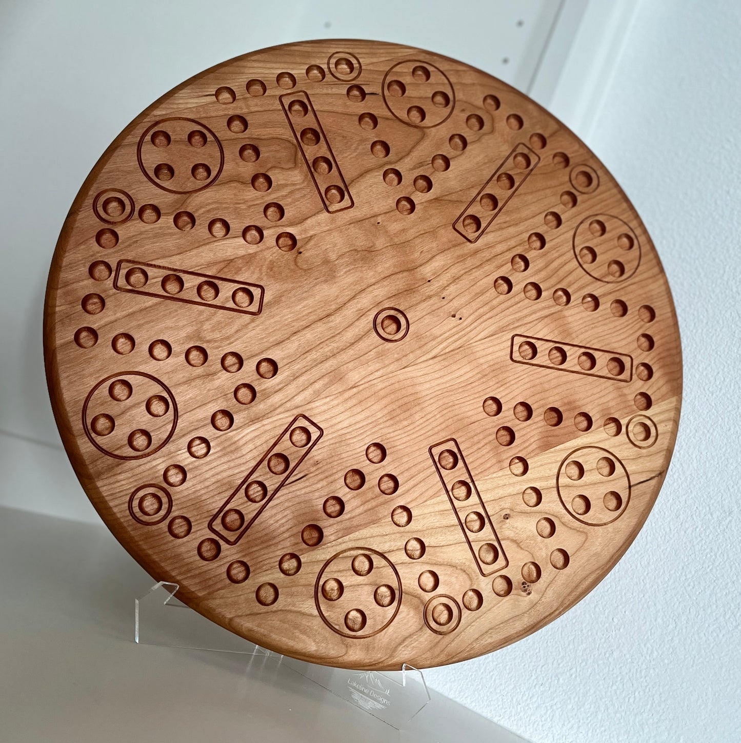 Handmade 6-Player Wahoo / Aggravation Game Board – Natural Hardwood Circle Board with Marbles & Dice