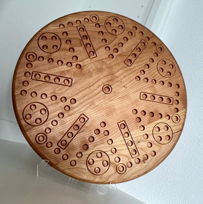 Handmade 6-Player Wahoo / Aggravation Game Board – Natural Hardwood Circle Board with Marbles & Dice