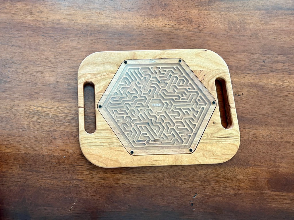 Large Hexagon Wooden Maze Puzzle | Handheld Labyrinth Game for Kids & Adults | Montessori Toy | Hand-Eye Coordination Gift