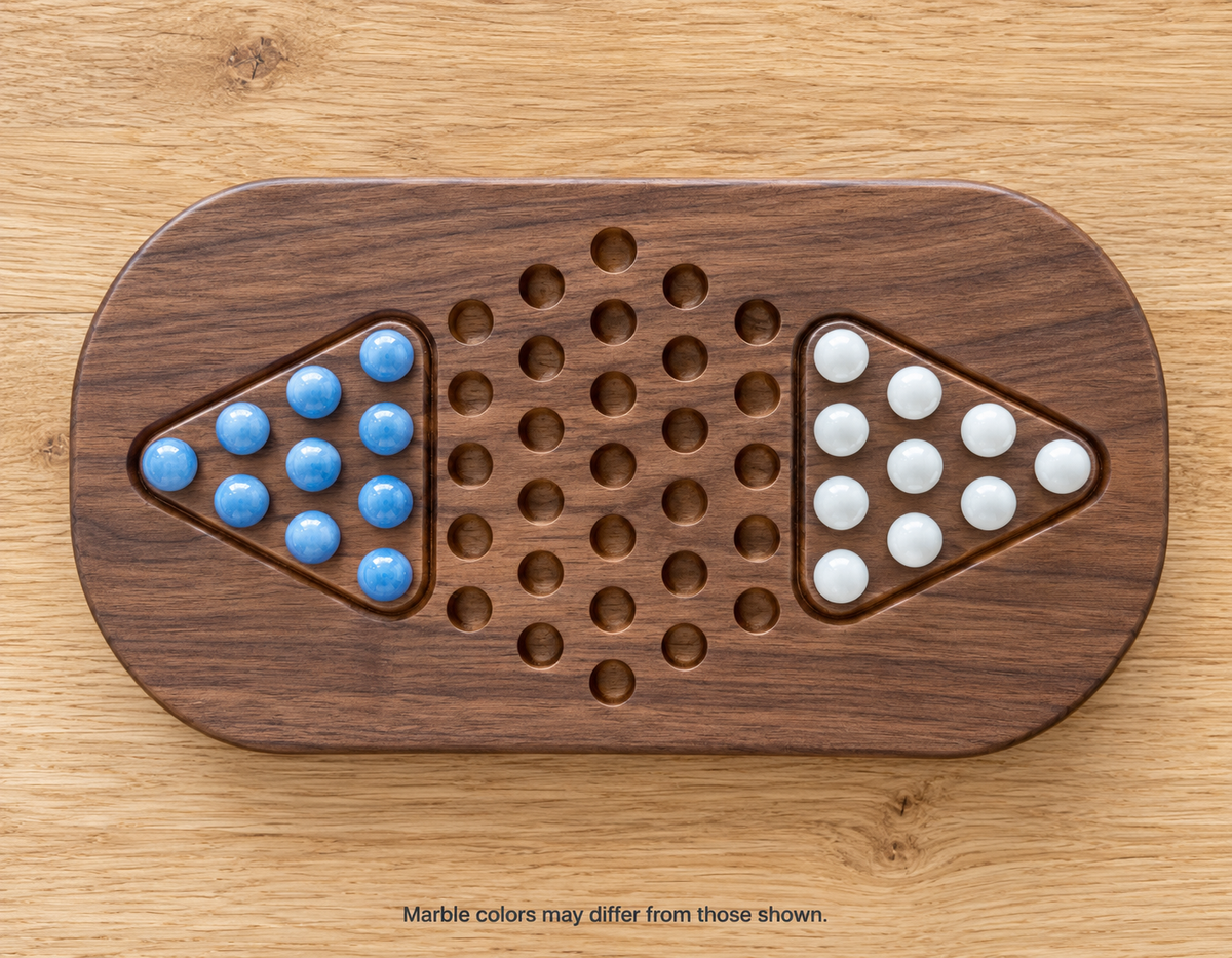 Wooden Chinese Checkers for Two – Compact Travel Game, Optional Personalized Engraving