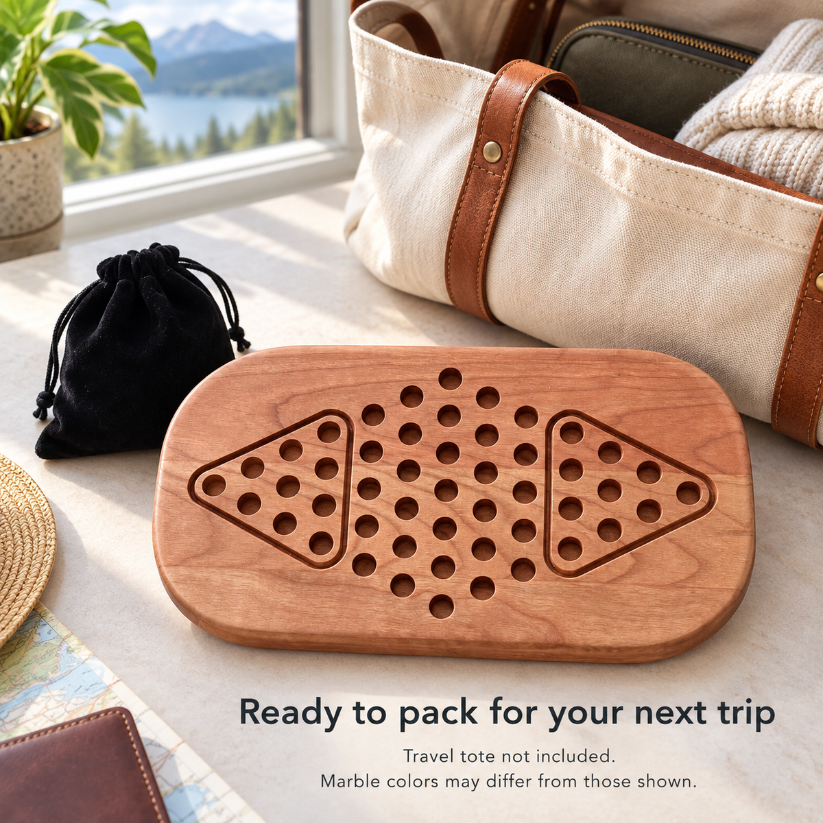 Wooden Chinese Checkers for Two – Compact Travel Game, Optional Personalized Engraving