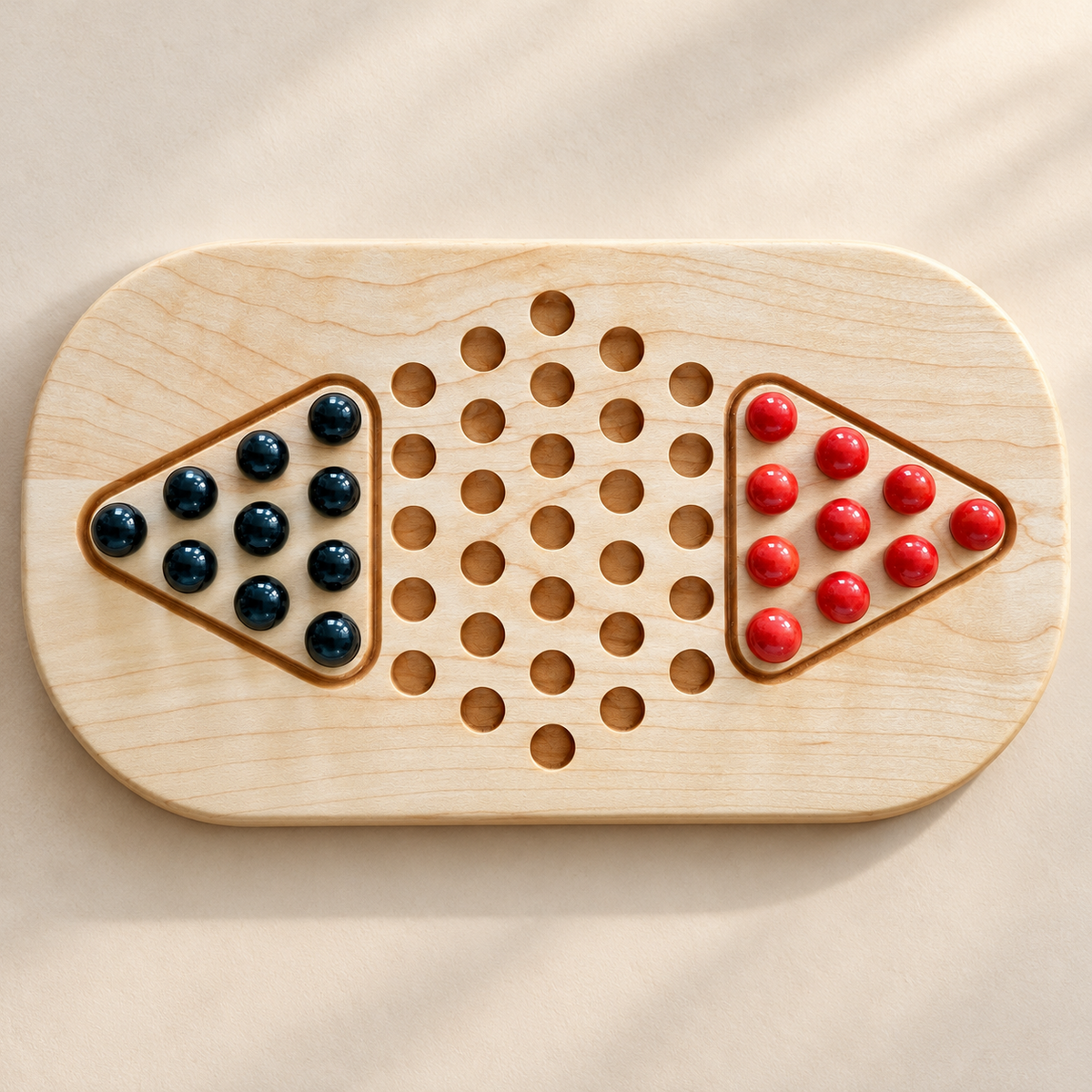 Wooden Chinese Checkers for Two – Compact Travel Game, Optional Personalized Engraving