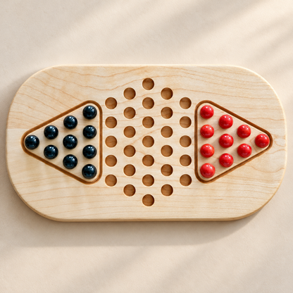 Wooden Chinese Checkers for Two – Compact Travel Game, Optional Personalized Engraving