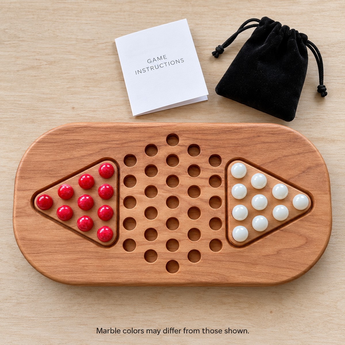 Wooden Chinese Checkers for Two – Compact Travel Game, Optional Personalized Engraving