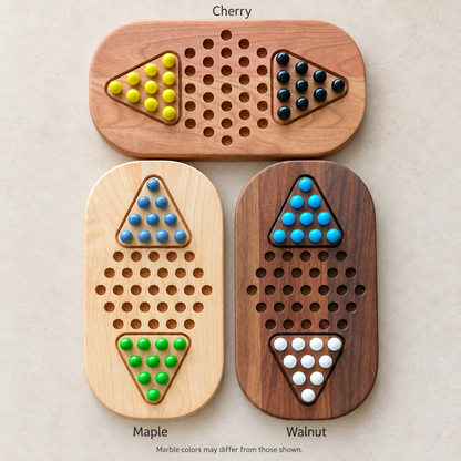 Wooden Chinese Checkers for Two – Compact Travel Game, Optional Personalized Engraving