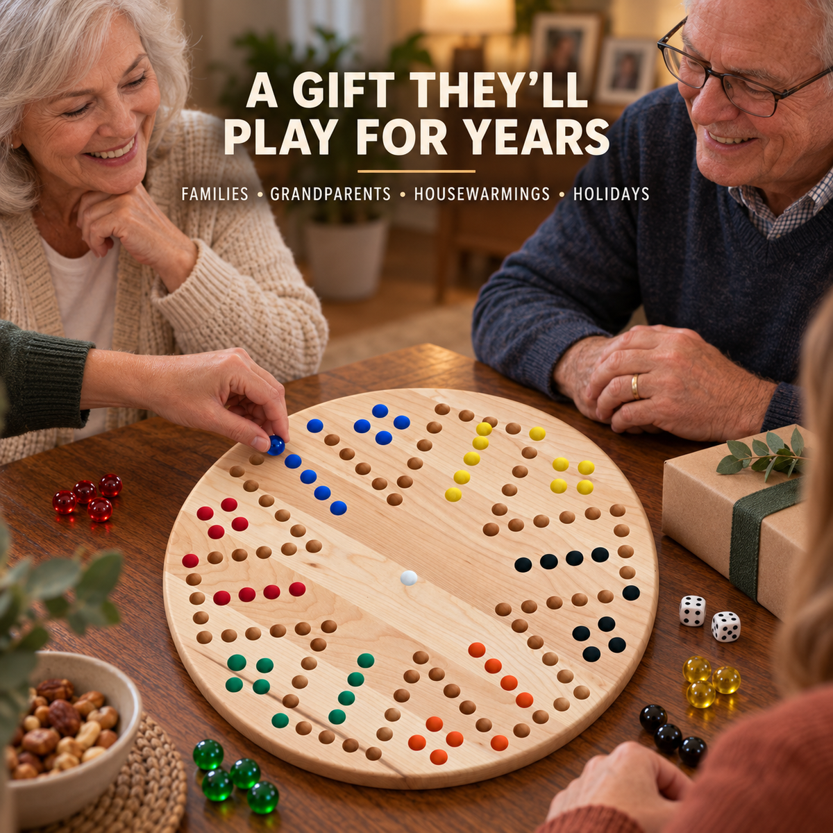 Painted 6-Player Wahoo Board Game, Solid Maple, Cherry or Walnut
