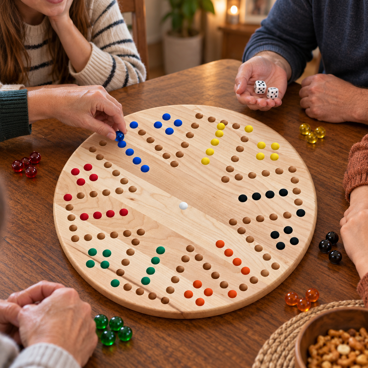 Painted 6-Player Wahoo Board Game, Solid Maple, Cherry or Walnut