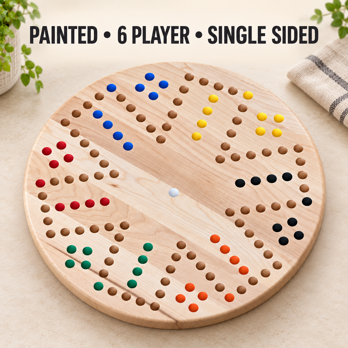 Painted 6-Player Wahoo Board Game, Solid Maple, Cherry or Walnut