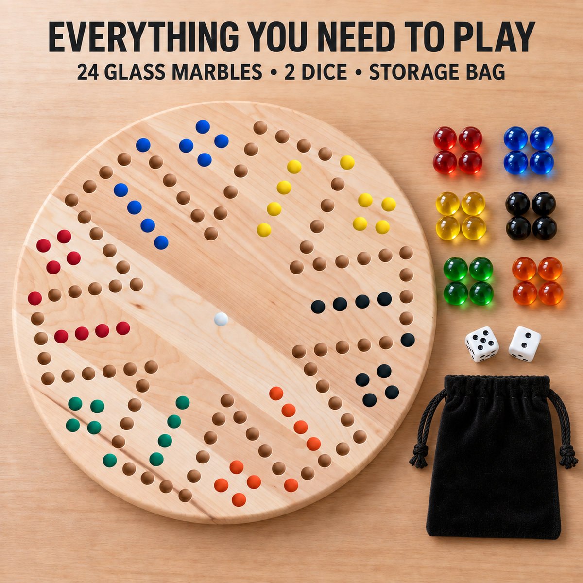 Painted 6-Player Wahoo Board Game, Solid Maple, Cherry or Walnut