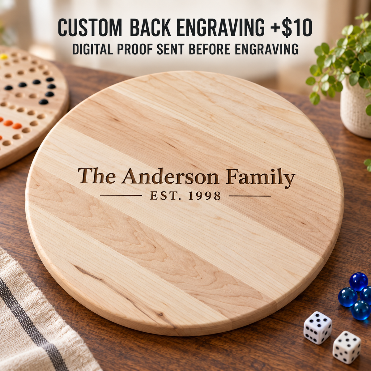 Painted 6-Player Wahoo Board Game, Solid Maple, Cherry or Walnut