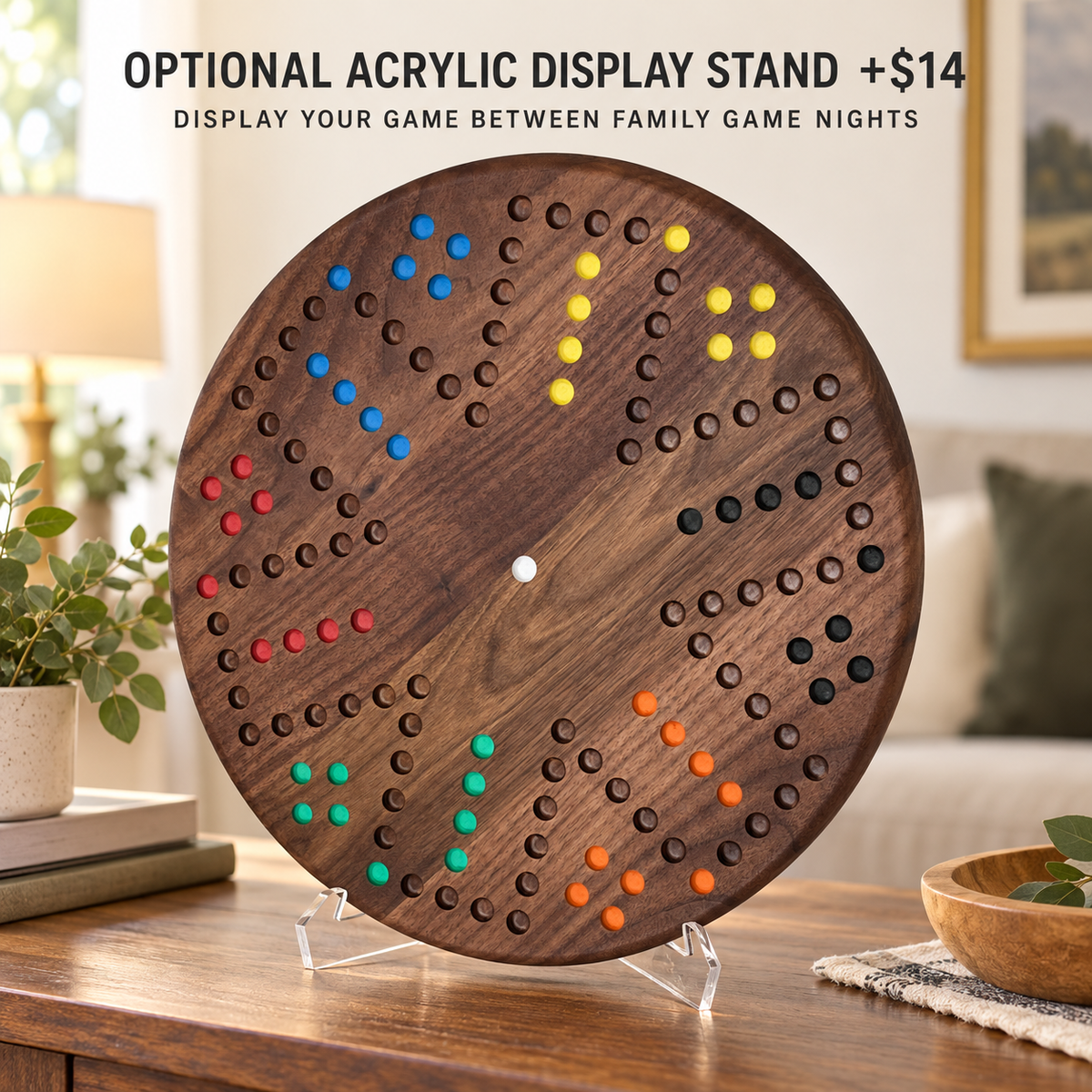 Painted 6-Player Wahoo Board Game, Solid Maple, Cherry or Walnut