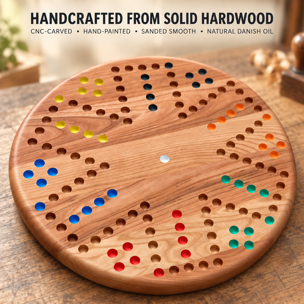 Painted 6-Player Wahoo Board Game, Solid Maple, Cherry or Walnut