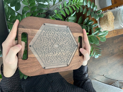 Large Hexagon Wooden Maze Puzzle | Handheld Labyrinth Game for Kids & Adults | Montessori Toy | Hand-Eye Coordination Gift