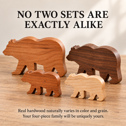 Solid Hardwood Bear Family Figurines: 4-Piece Woodland Nursery Decor