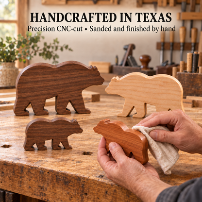 Solid Hardwood Bear Family Figurines: 4-Piece Woodland Nursery Decor