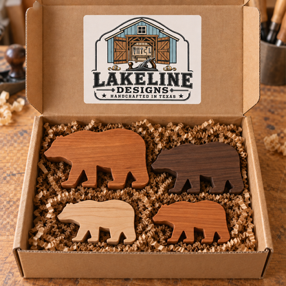 Solid Hardwood Bear Family Figurines: 4-Piece Woodland Nursery Decor