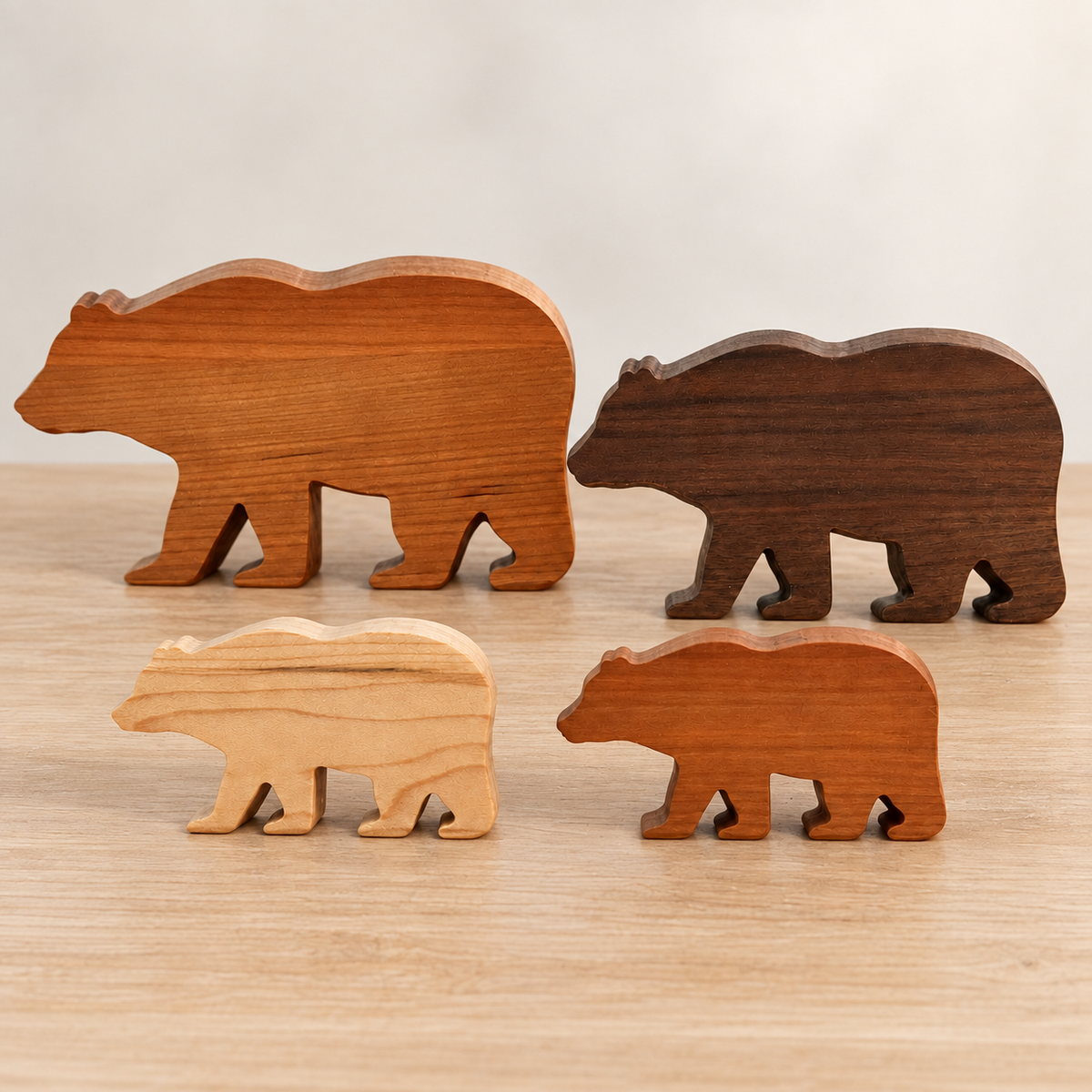 Solid Hardwood Bear Family Figurines: 4-Piece Woodland Nursery Decor