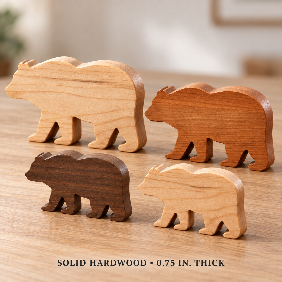 Solid Hardwood Bear Family Figurines: 4-Piece Woodland Nursery Decor