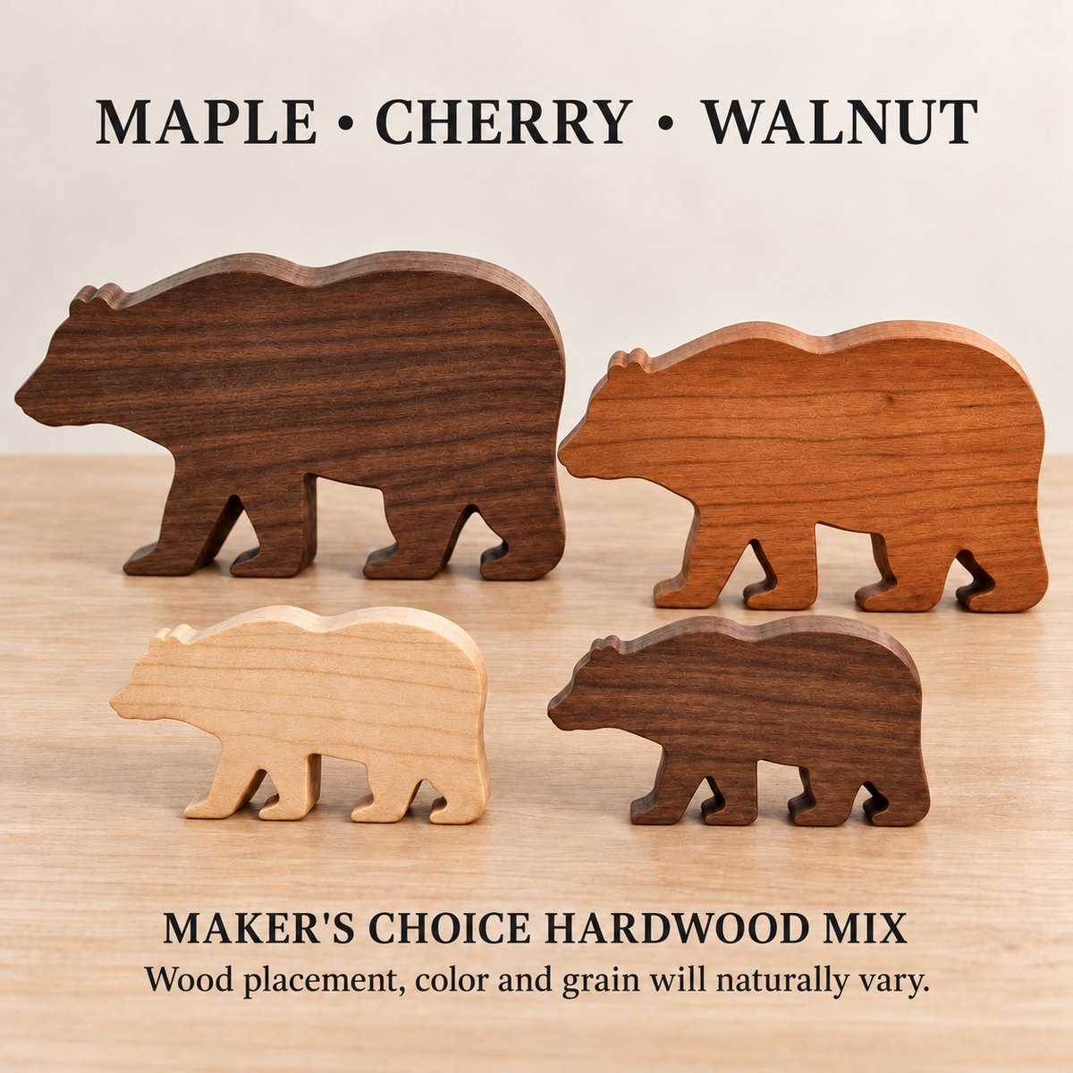 Solid Hardwood Bear Family Figurines: 4-Piece Woodland Nursery Decor