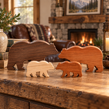 Solid Hardwood Bear Family Figurines: 4-Piece Woodland Nursery Decor