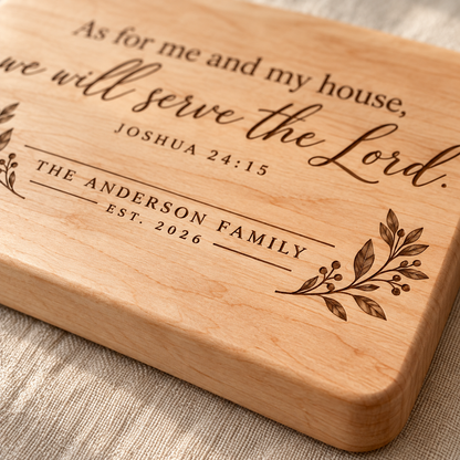 Personalized Bible Verse Cutting Board, Custom Scripture & Family Name, Christian Wedding or Housewarming Gift