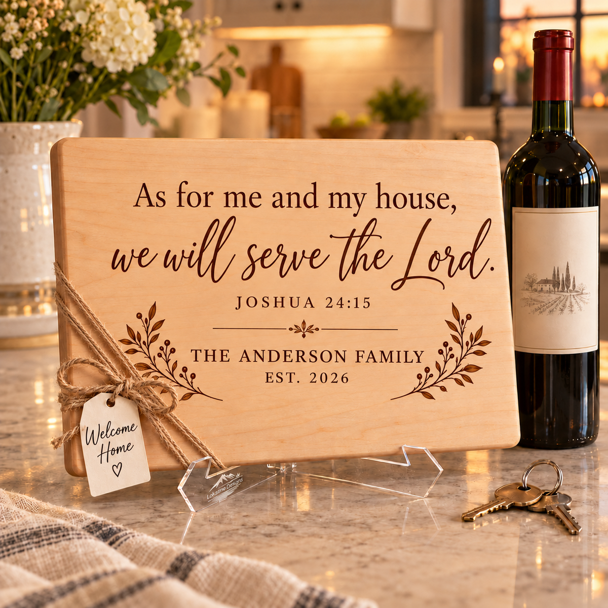 Personalized Bible Verse Cutting Board, Custom Scripture & Family Name, Christian Wedding or Housewarming Gift