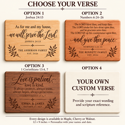Personalized Bible Verse Cutting Board, Custom Scripture & Family Name, Christian Wedding or Housewarming Gift