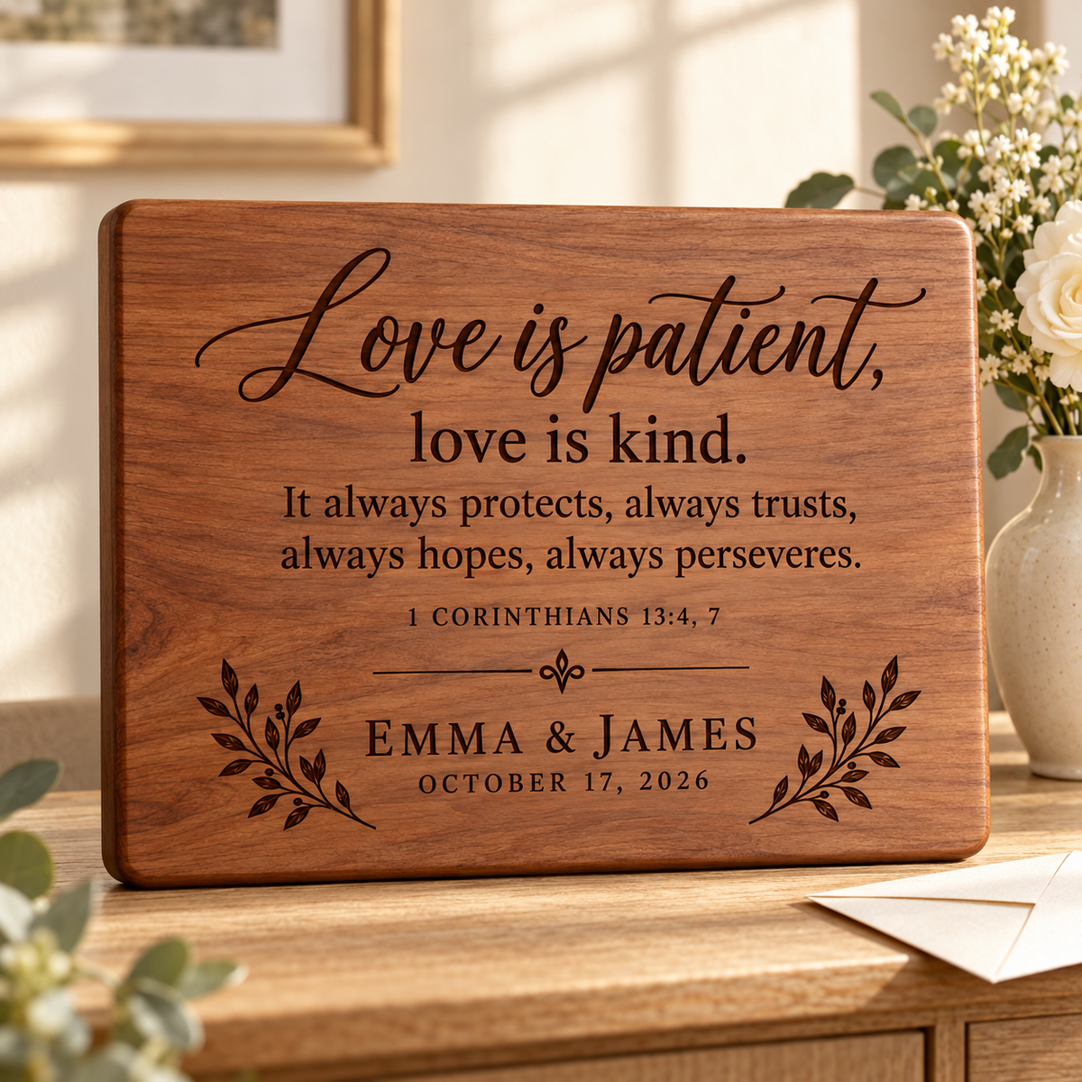 Personalized Bible Verse Cutting Board, Custom Scripture & Family Name, Christian Wedding or Housewarming Gift