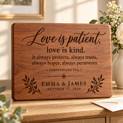 Personalized Bible Verse Cutting Board, Custom Scripture & Family Name, Christian Wedding or Housewarming Gift