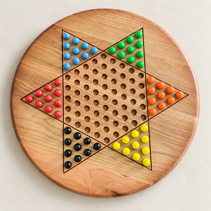 Wooden Chinese Checkers Board, 15-Inch Maple, Cherry or Walnut, Four Designs, Optional Personalization
