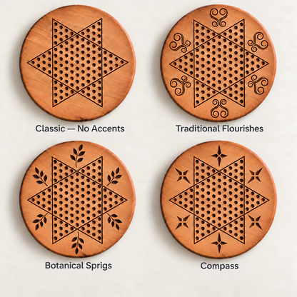 Wooden Chinese Checkers Board, 15-Inch Maple, Cherry or Walnut, Four Designs, Optional Personalization