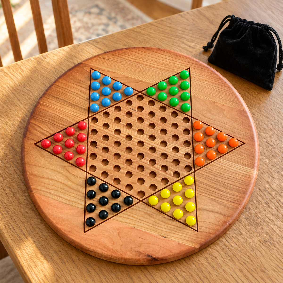 Wooden Chinese Checkers Board, 15-Inch Maple, Cherry or Walnut, Four Designs, Optional Personalization