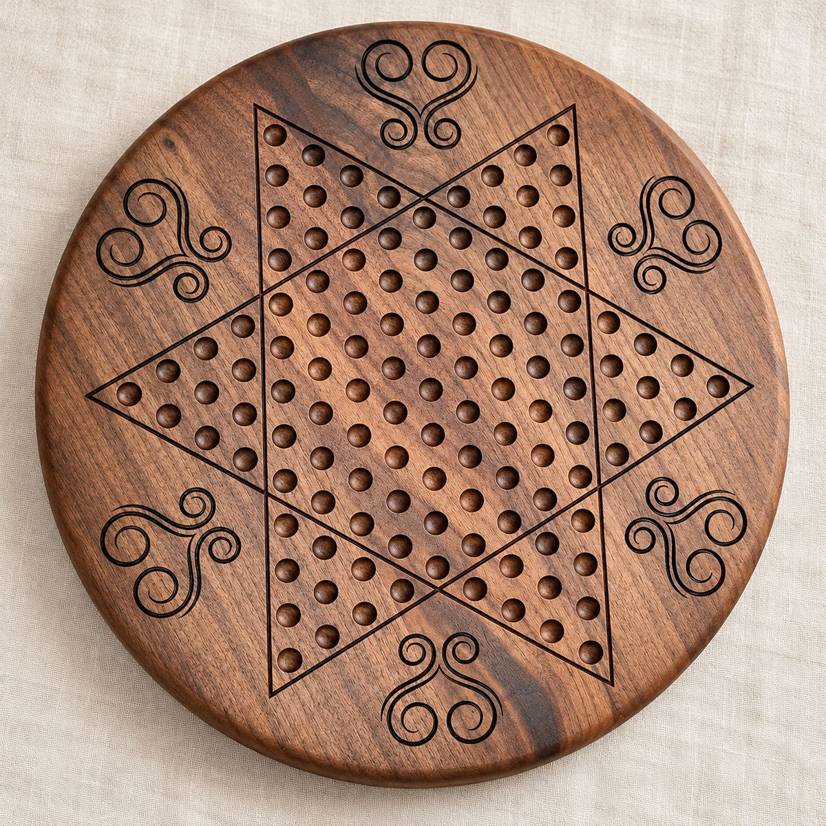Wooden Chinese Checkers Board, 15-Inch Maple, Cherry or Walnut, Four Designs, Optional Personalization