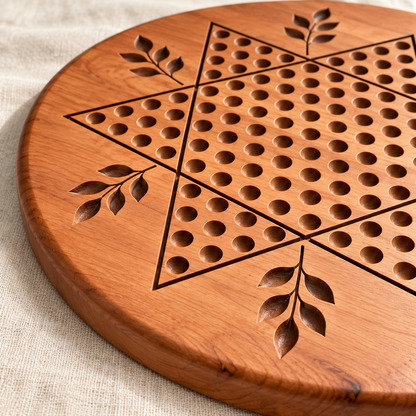 Wooden Chinese Checkers Board, 15-Inch Maple, Cherry or Walnut, Four Designs, Optional Personalization