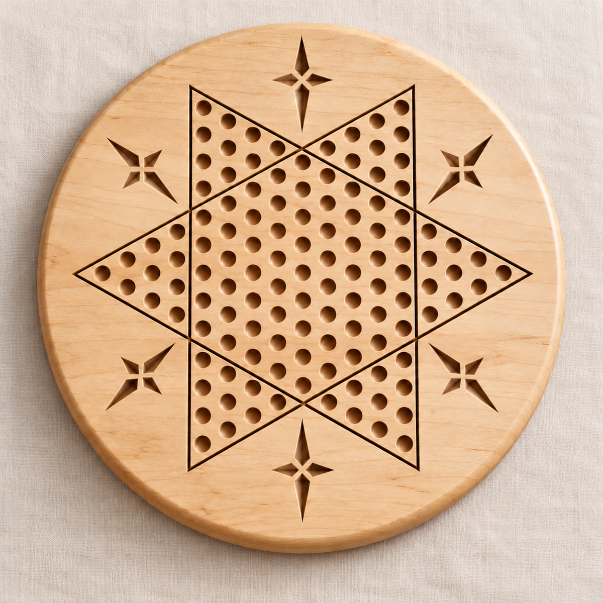 Wooden Chinese Checkers Board, 15-Inch Maple, Cherry or Walnut, Four Designs, Optional Personalization