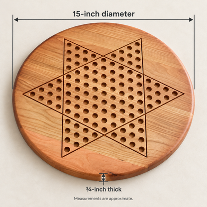 Wooden Chinese Checkers Board, 15-Inch Maple, Cherry or Walnut, Four Designs, Optional Personalization