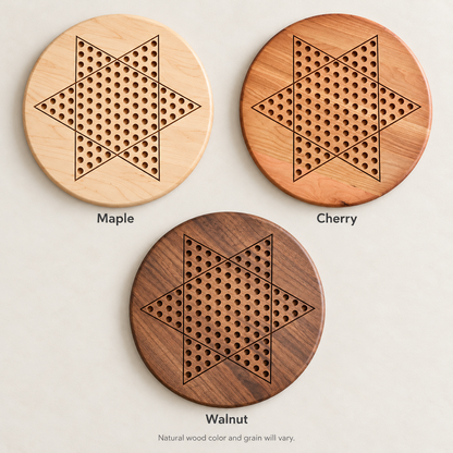Wooden Chinese Checkers Board, 15-Inch Maple, Cherry or Walnut, Four Designs, Optional Personalization